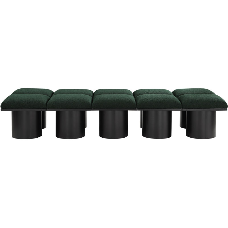 Banc rembourré Husnan, H 17,5 po x l 90 po x P 31 po, Tissu bouclé vert, Noir