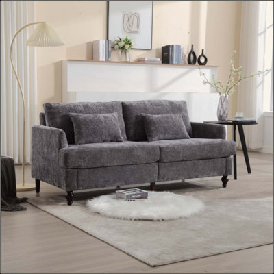 Canapé en chenille de style Mid-Century moderne en tissu, canapé 2 places rembourré avec canapé moderne pour le salon, canapé avec pieds en bois brun pour la chambre à coucher, lecture