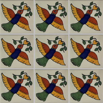 4.2" x 4.2" 9pcs TalaMex Dove Talavera Mexican Tile