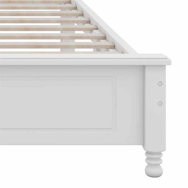 Lit plateforme en bois et deux tables de chevet, Grand, Blanc