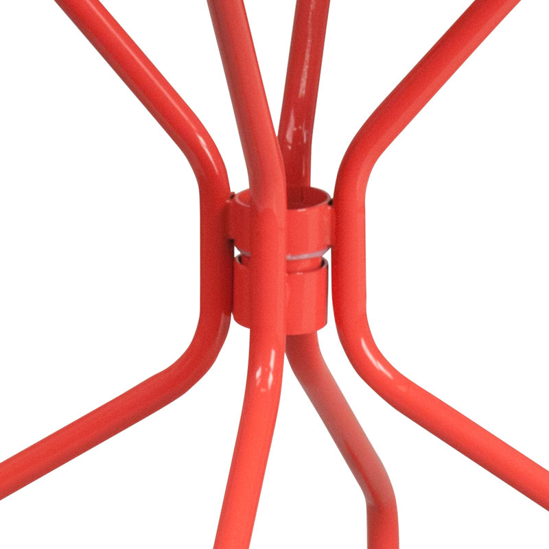 Chanea 35.25" Round Indoor-Outdoor Steel Patio Table-Umbrella Hole-Restaurant Seating, Coral
