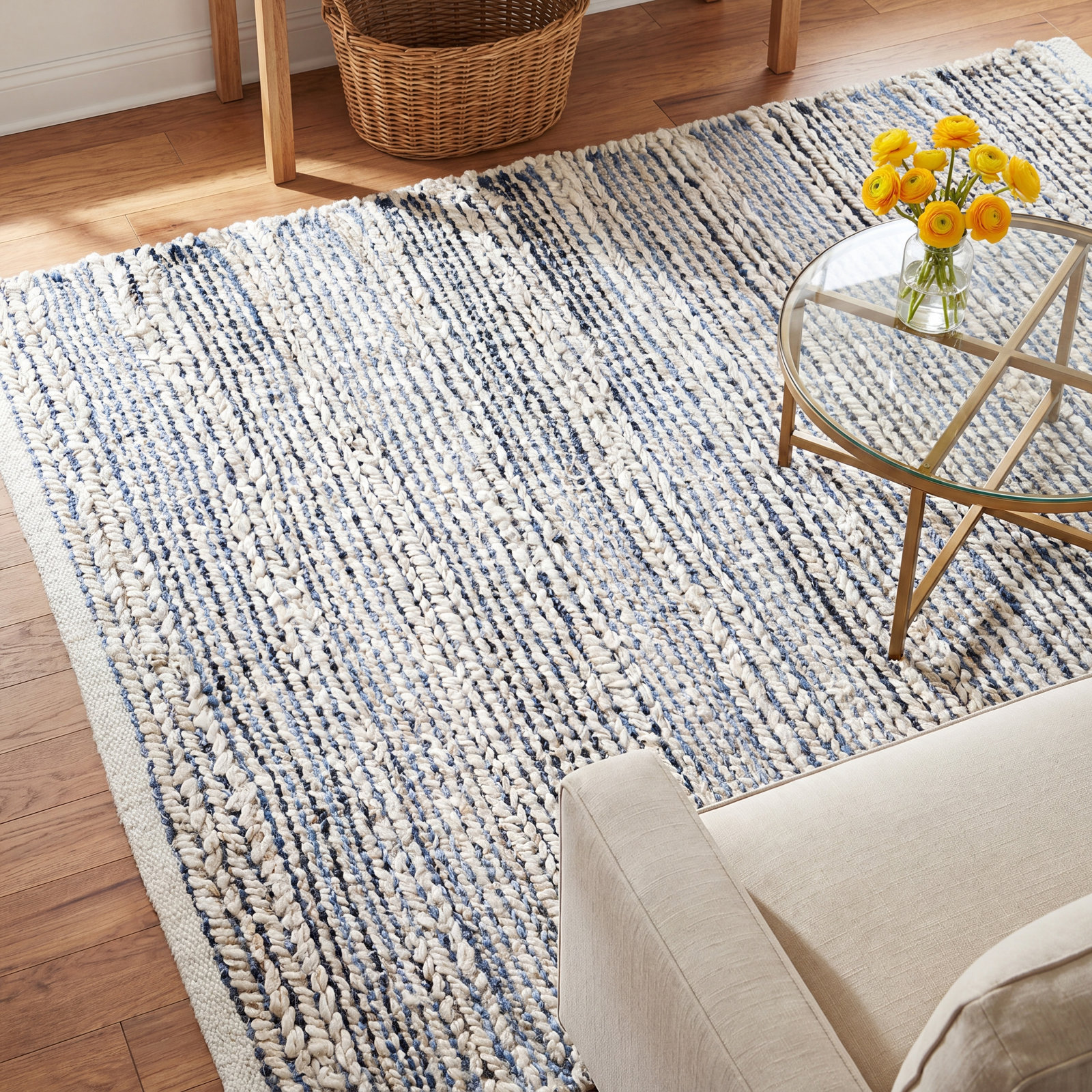 Osterley Handmade Blue/Ivory Rug, Rectangle 8' x 10'