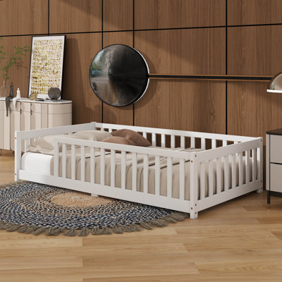 Low-To-The-Ground Twin-Size Floor Bed With Fence No Door Included