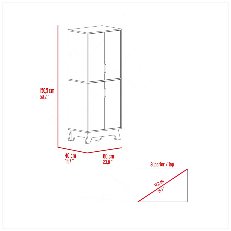 Garde-manger double Zurich, armoire à deux portes, quatre tablettes