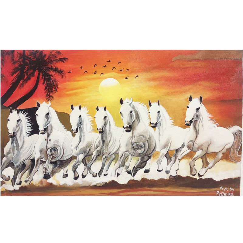 Sept chevaux de course | Acrylique sur toile | Décoration murale