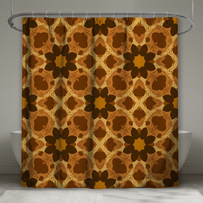 Brown Kaleidoscope Motif Shower Curtains Extra Long