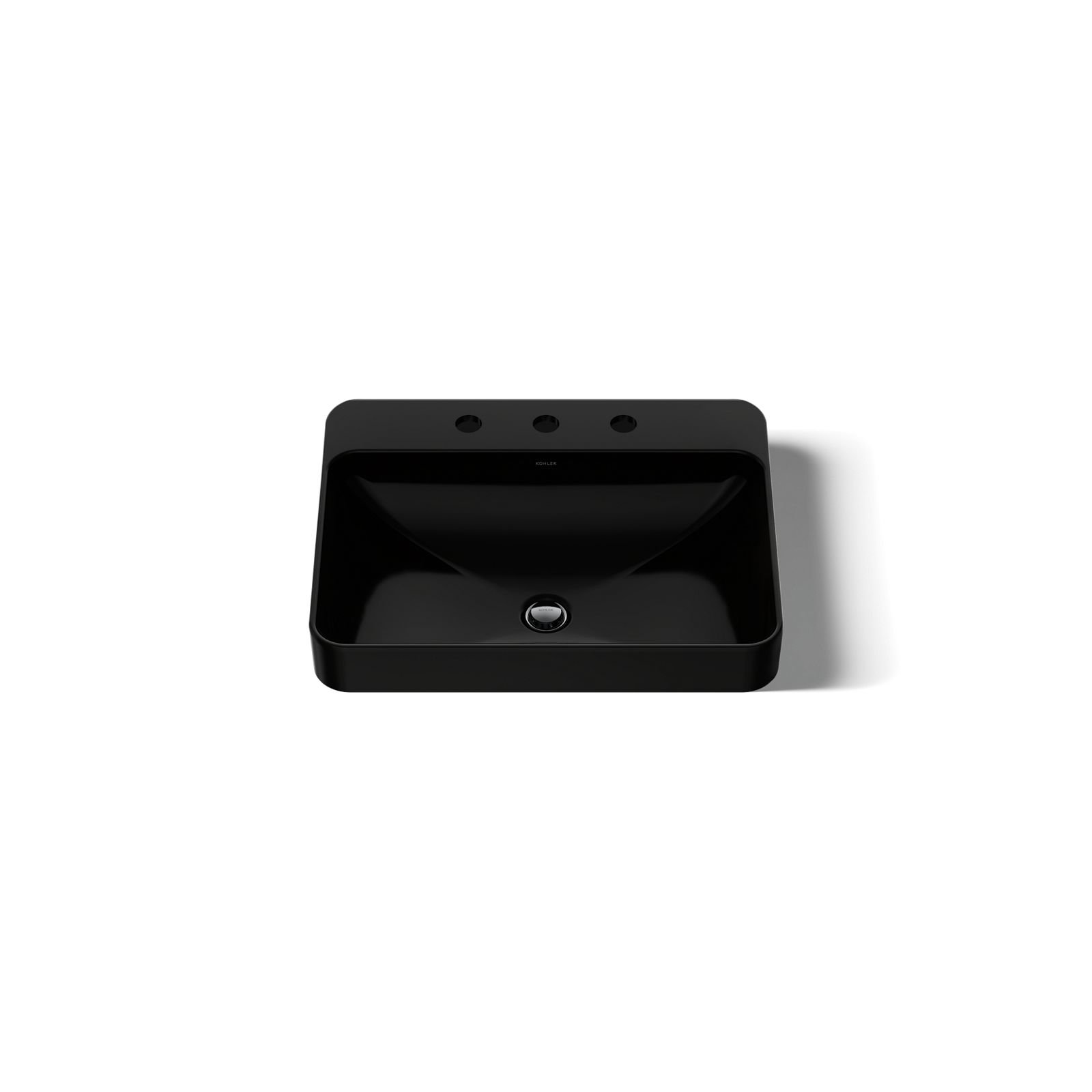 Vox Vitreous China Rectangular Vessel Bathroom Sink with Overflow, Black Black, 3