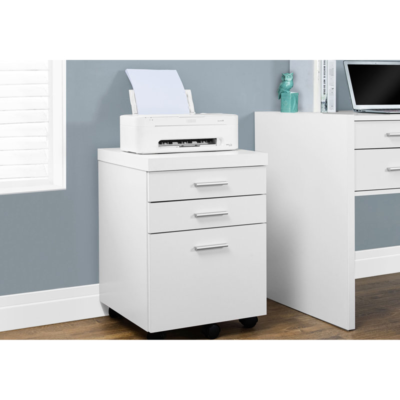 White Laminate Rolling File Cabinet, Storage Drawers For Office Work And Printer Stand Accessory Cabinet On Frame, Laminate,