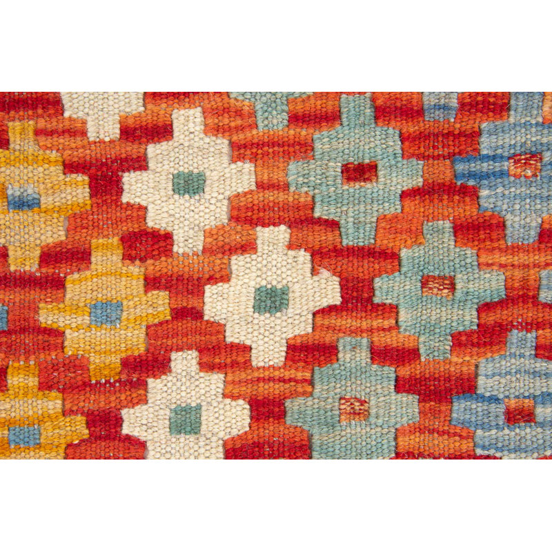 Runner Geometric Wool Hand Woven 80cm X 391cm Area Rug