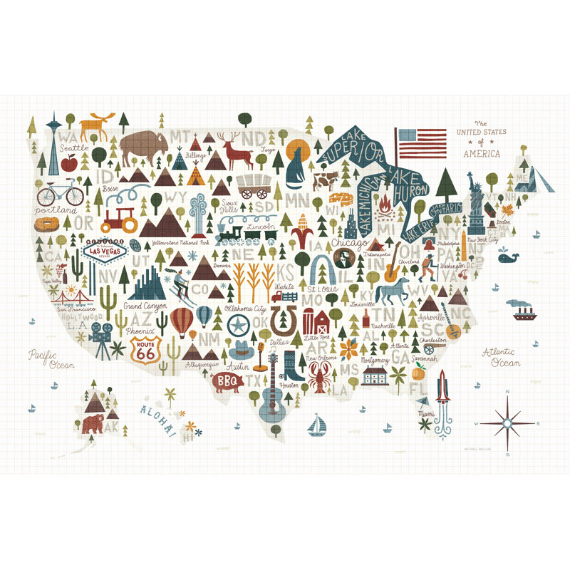 " Illustrated USA Warm " by Michael Mullan, 32" H x 48" W