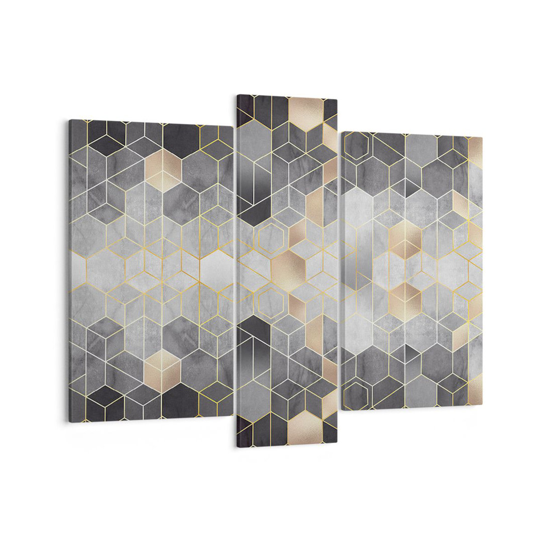 3-tlg. Leinwandbilder-Set Geometric Abstraction Hexagons