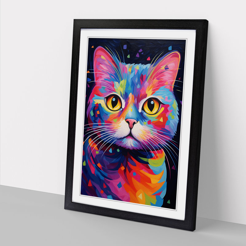 Cat Abstract - Framed Print, Black Framed, 34cm H x 25cm W x 2cm D