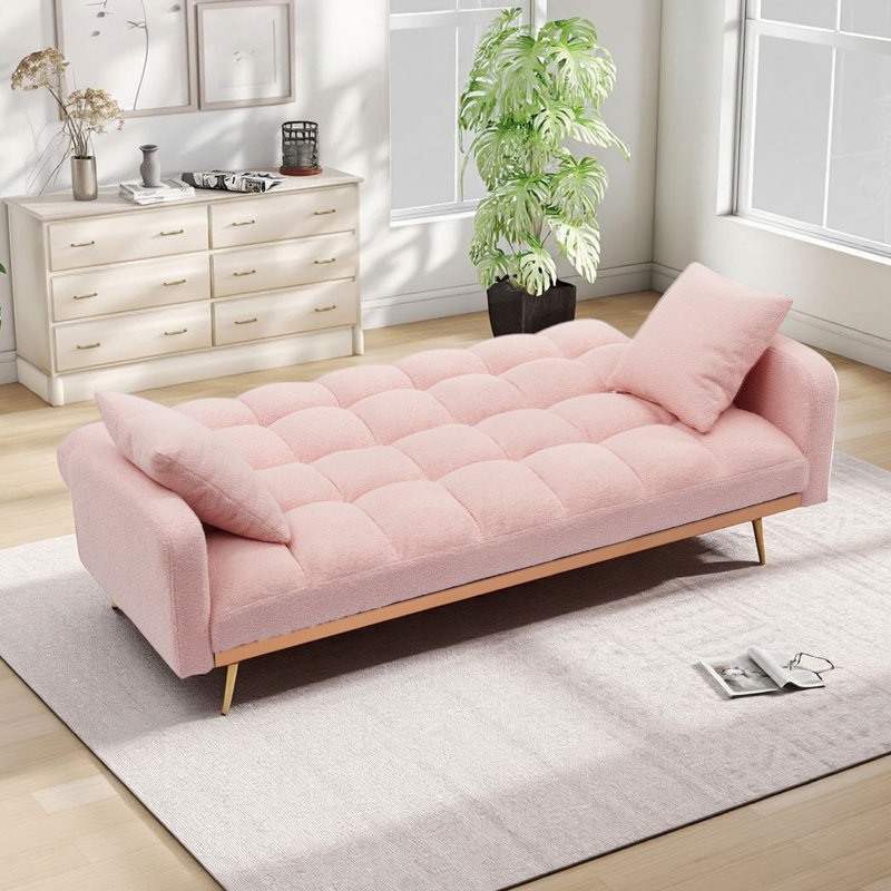 69''Modern Teddy Tufted Convertible Futon Sofa Bed, Pink Velvet