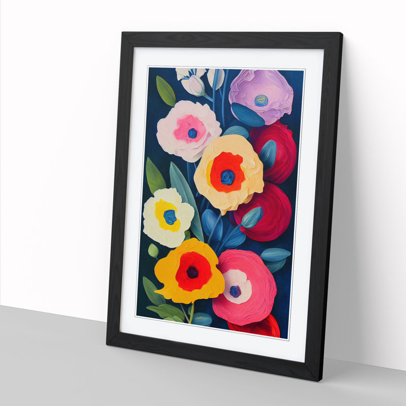 FRM-V0523-826X Floral Palette Knife Art - Picture Frame Print, 46cm H x 34cm W, Walnut Framed