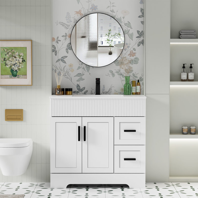Ensemble de meuble-lavabo simple 36 po avec plateau d'évier Breonica Sharee, Blanc