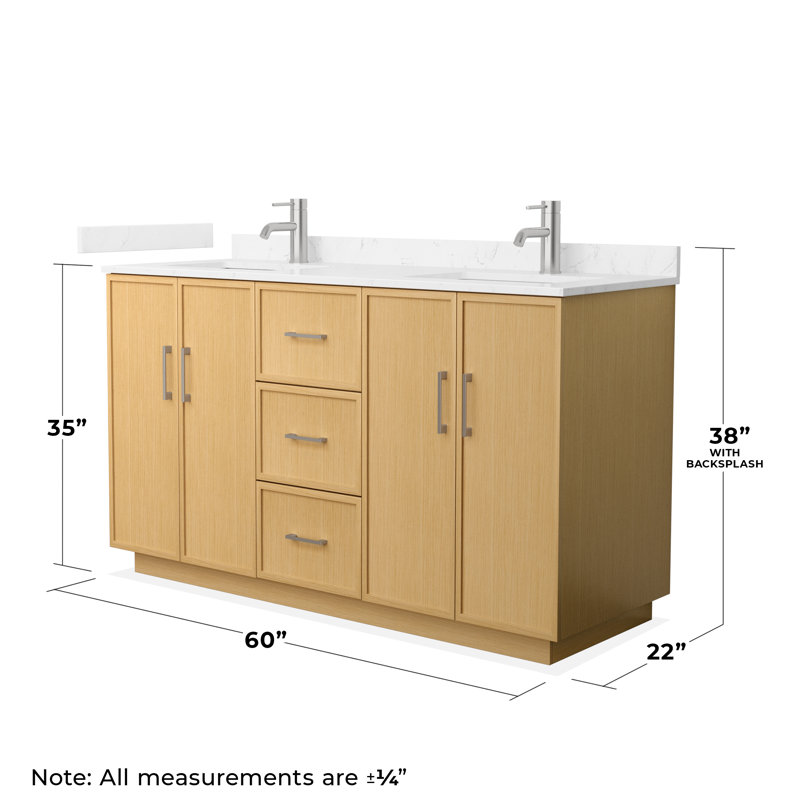 Meuble-lavabo double 60 po Elan TK, Marbre de culture de Carrare, Nickel brossé, Beige