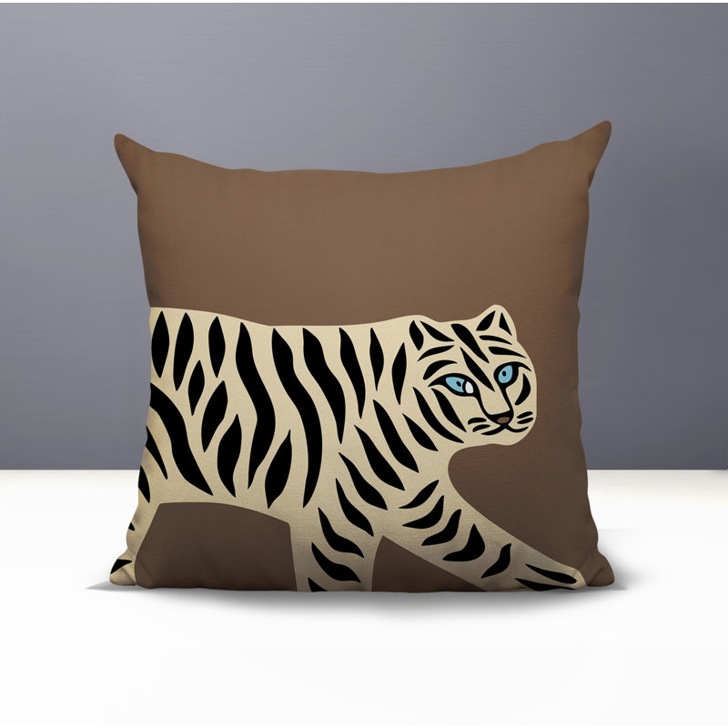 Oreiller carré intérieur / extérieur Gigi Tiger, H 16 po x l 16 po, Beige