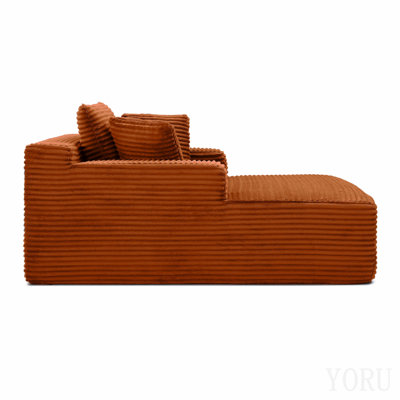 Chaise longue d'intérieur 66,56'', chaise longue surdimensionnée avec 3 coussins confortables pour salon et chambre, accoudoirs larges, tissu en velours côtelé, mousse haute densité, aucun assemblage requis (Orange)