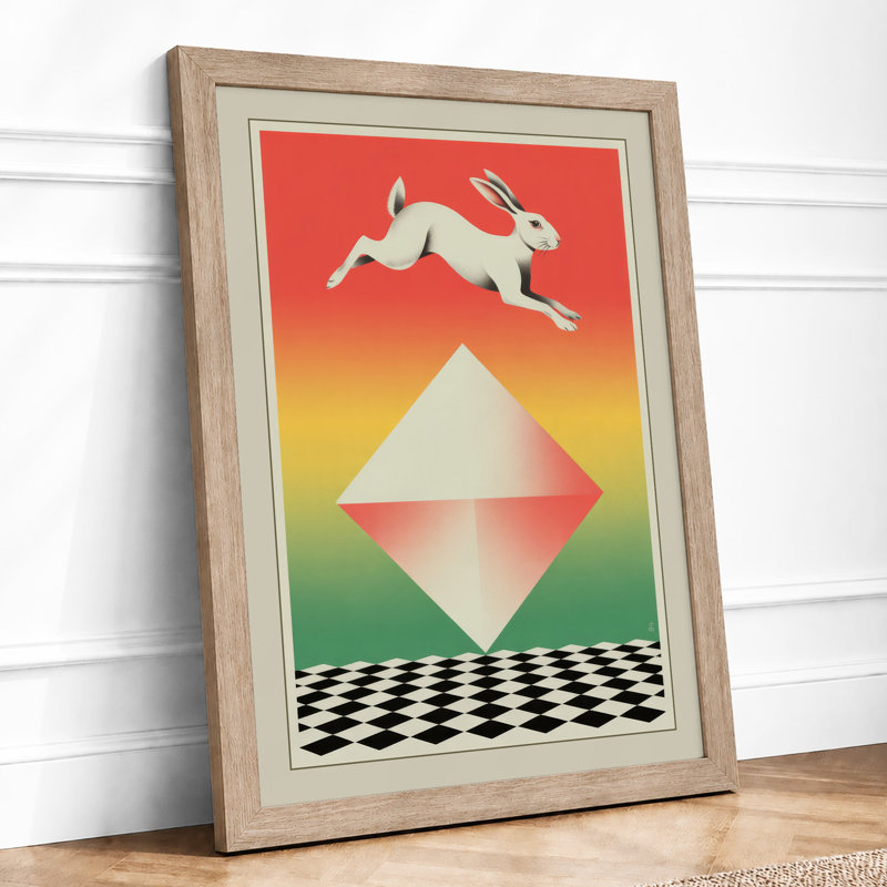 Leaping Rabbit Art Deco - Framed Print, A2 - 59.4 x 42.0 cm, Oak