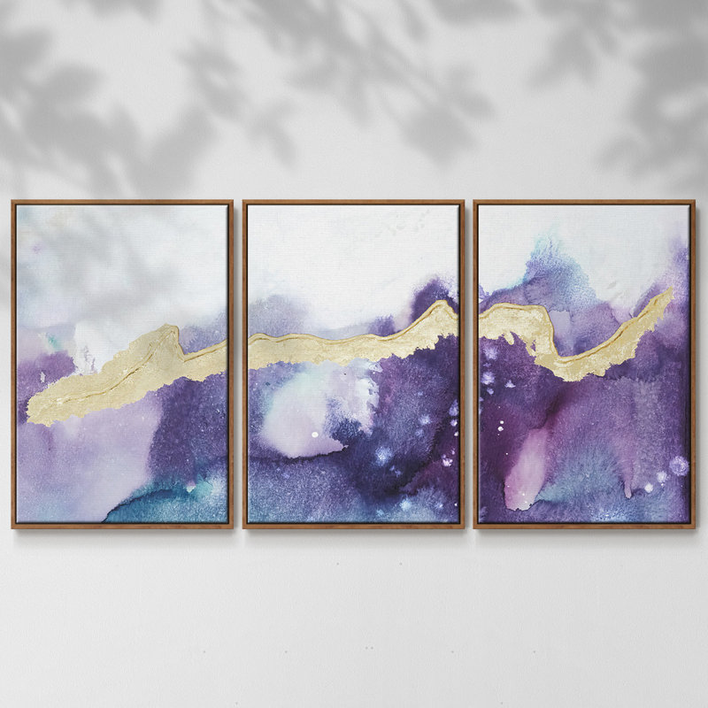 Ice Crystals IV, reproduction encadrée sur toile 3 pièces, Noyer, H 24 po x l 48 po x P 2 po