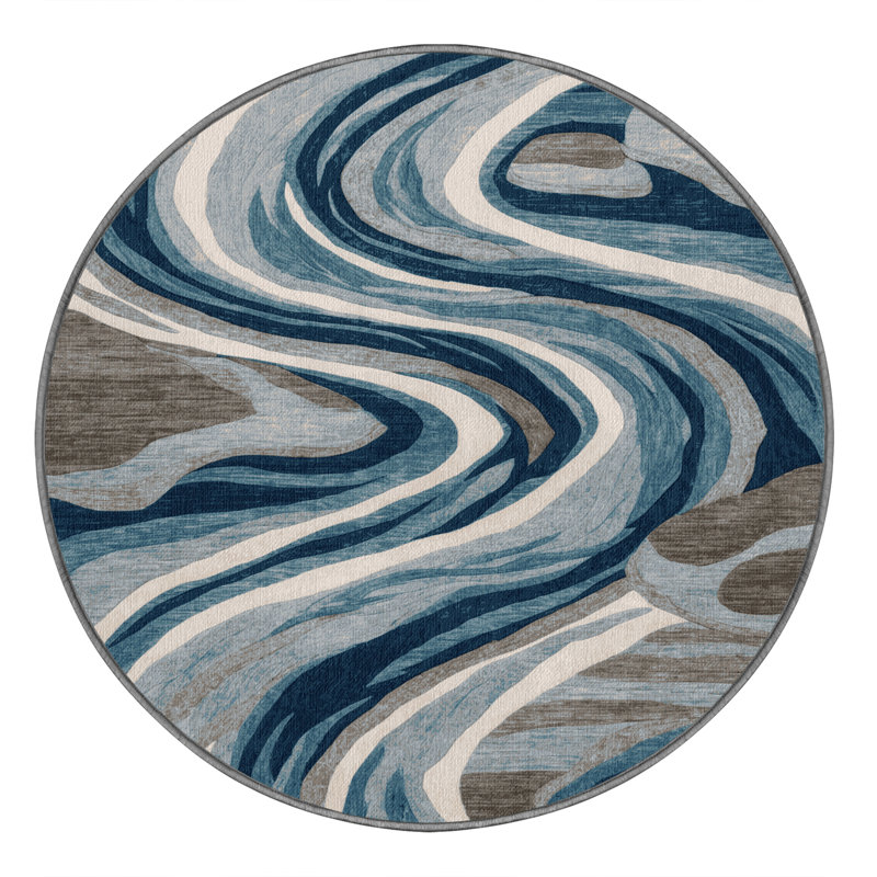Tapis gris lavable à la machine, Rond 4 pi