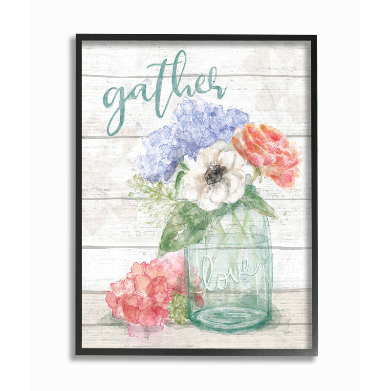 «Gather Love Flower Jar Rustic», impression, Giclée encadrée noir minuit, H 11 po x l 14 po x P 1,5 po
