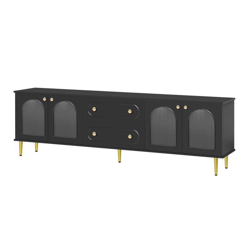 78.7'' Modern TV Stand, TV Cabinet With Five Metal Legs And Metal Handles, 2 Drawers And 2 Cabinets With Fluted Glass Doors For Living Room, Up To 80''