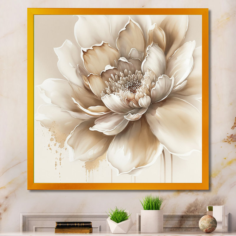 «Blooming Beige Floral Design III», reproduction d'art sur toile botanique, Impression encadrée, H 36 po x l 36 po x P 1,5 po