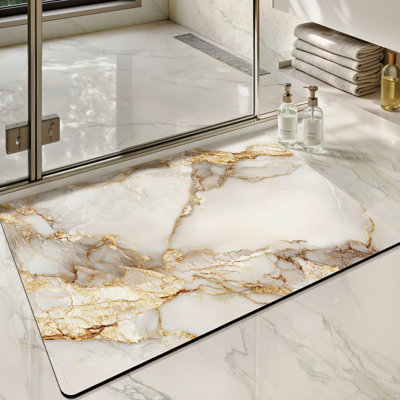 Ultra Thin Bath Mat,Non Slip Quick Dry Rugs,Absorbent Marble Bathmat, Washable Rubber Mat for Shower Floor,in Front of Bathtub,Bathroom Decor, Veined Marble-Patterned