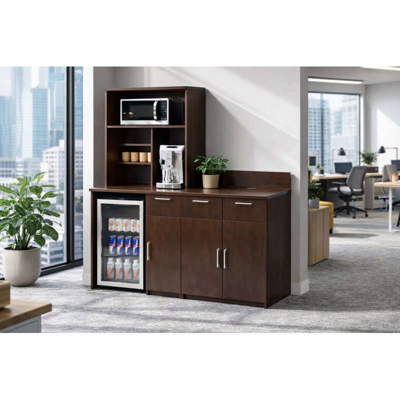 Armoire de rafraîchissement de bureau avec tablette pour micro-ondes et mini-ouverture de bureau, Espresso