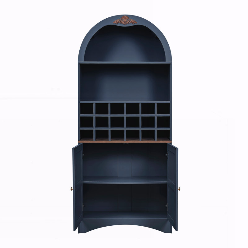 Armoire à vin arquée en bois avec support à vin amovible et bibliothèque pour boissons, Blue