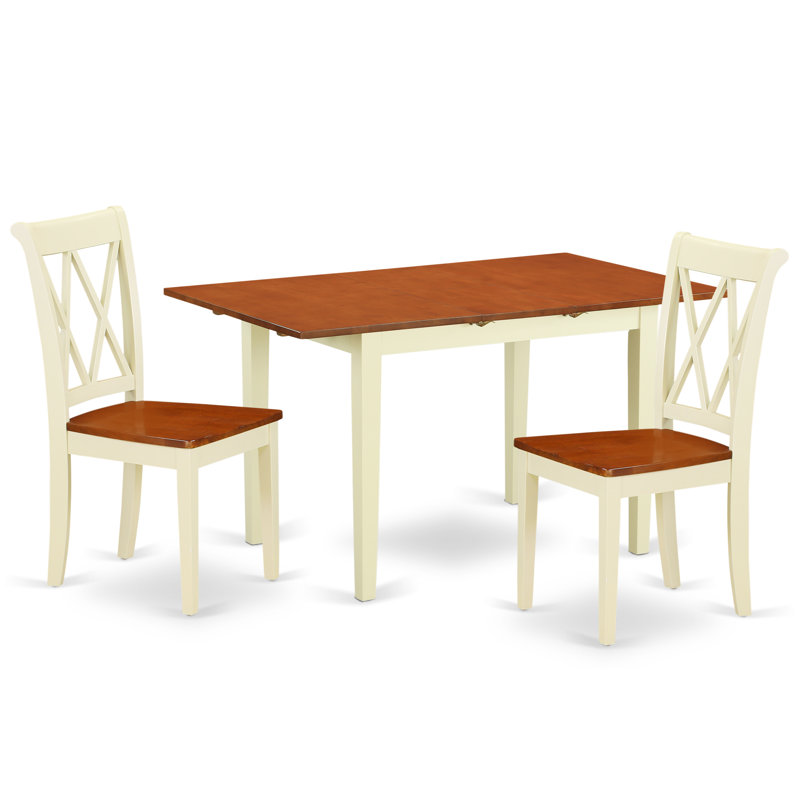 L'ensemble 3 pièces de table et chaises de cuisine contient une table de salle à manger rectangulaire avec rallonge papillon et 2 chaises de salle à manger, babeurre 32 po x 54 po