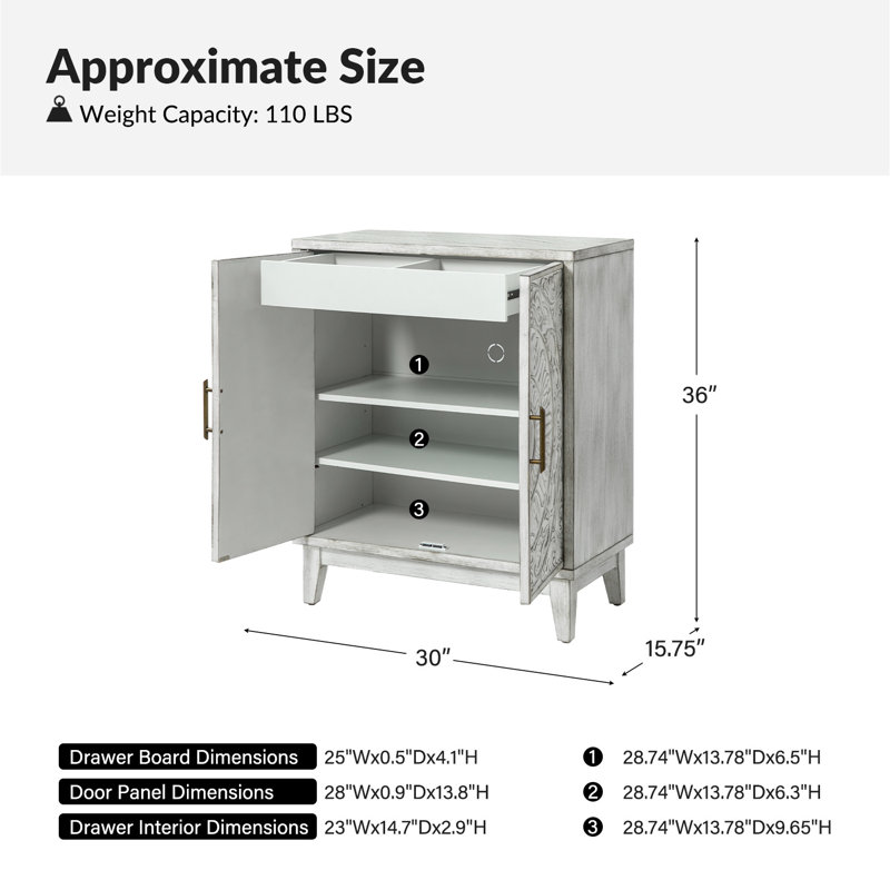 Armoire d'appoint à tiroir caché l 30 po Hayter, Blanc