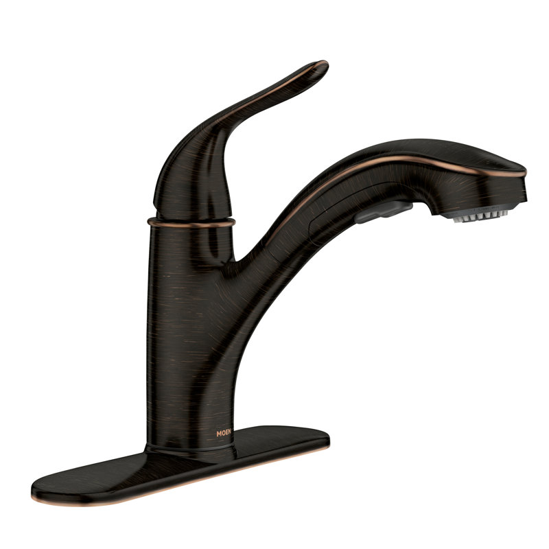 Robinet de cuisine à poignée simple Moen Brecklyn avec technologie Power Clean, Bronze méditerranéen