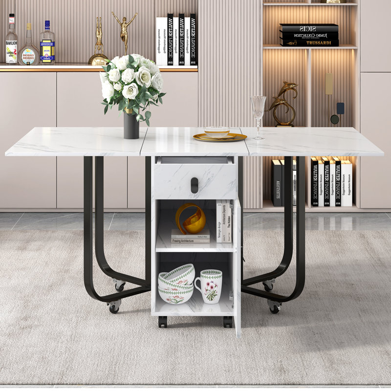 Folding Dining Table With Cabinet, Mobile Folding Table, Black