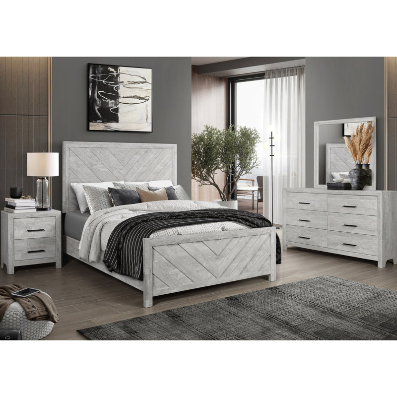 Lit simple en bois gris et moderne