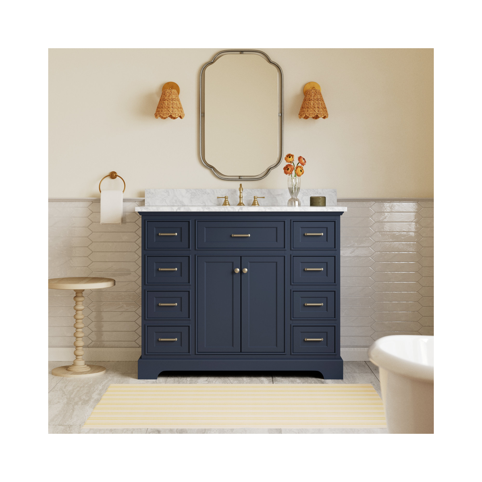 Ronnie 48'' Single Bathroom Vanity, Marine Gray, Carrara Marble