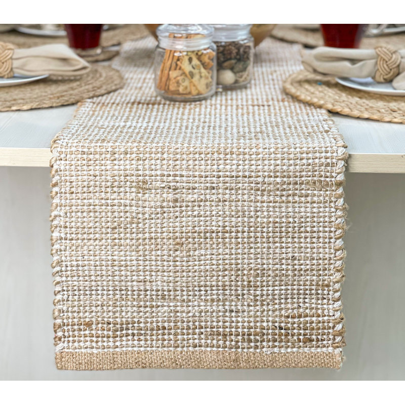 Chemin de table Pingham, 72 po x 13 po, Naturel/Ivoire