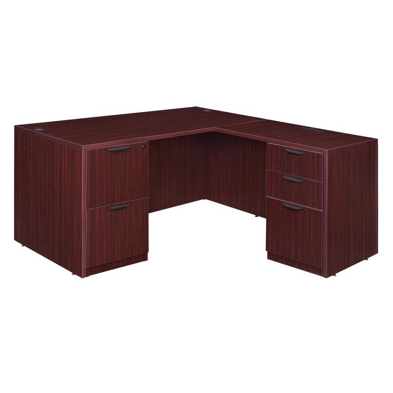 Regency Legacy L Desk with Double Full Pedestal Drawer Unit, 29" H x 60" W x 65" D, Mahogany