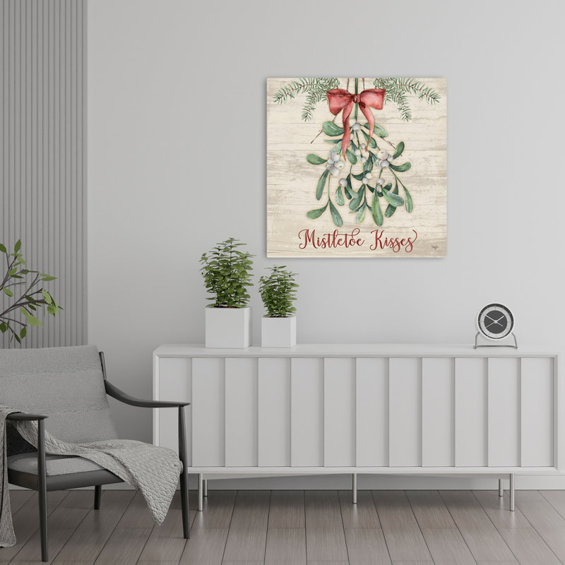 «Mistletoe Kisses», art floral typographique des Fêtes, H 24 po x l 24 po