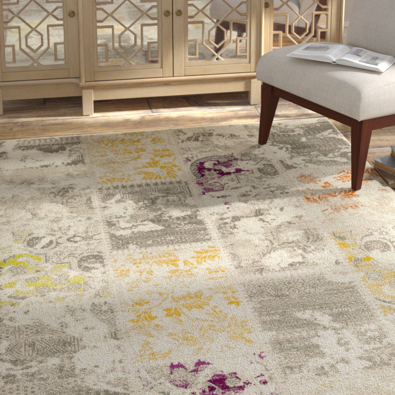 Tapis à motif géométrique gris Ayako, Rectangle 7 pi 6 po x 10 pi 6 po