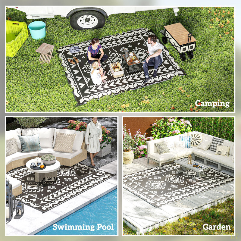 Patio Rug For Decor,Portable Outside Camping Area Carpet Mat,Reversible Rug,For Indoor And Outdoor, Rectangle 8' x 10'