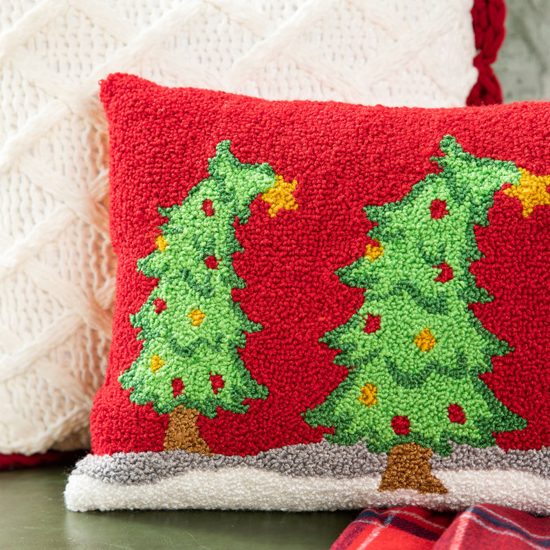 Classic Christmas Trees Hooked Rectangular Throw Pillow
