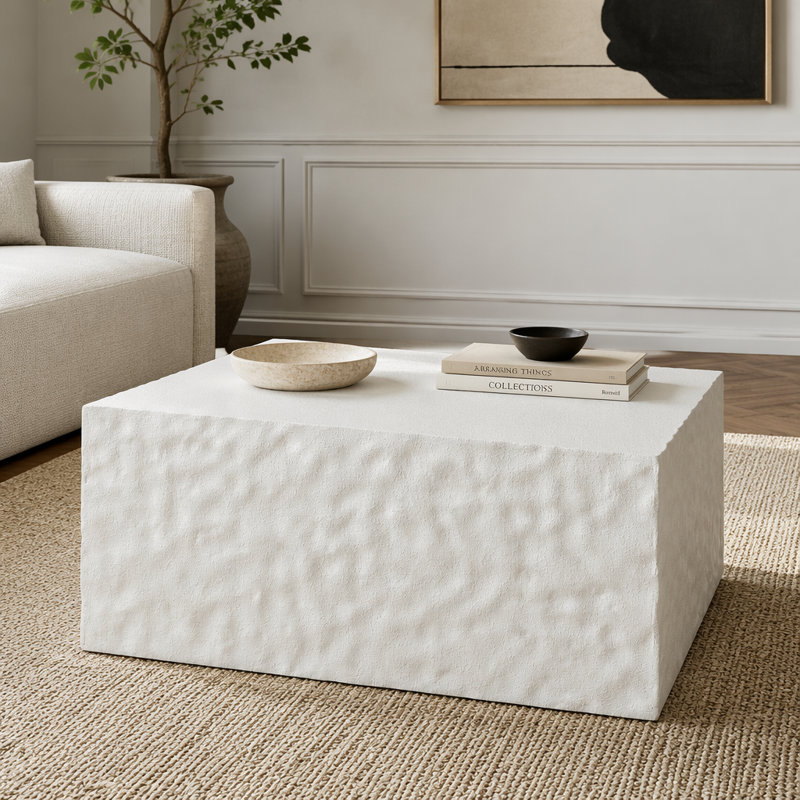 Table basse carrée, H 13,98 po x l 27,56 po x P 27,56 po, Blanc crémeux
