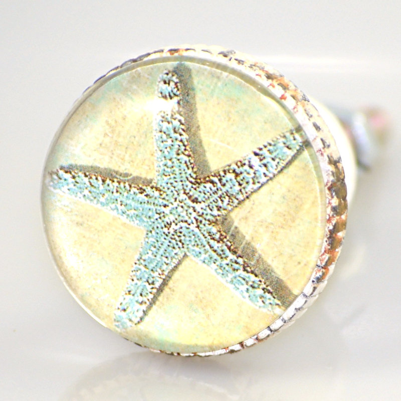 Retro Starfish Art Knob - Whitewashed Pewter