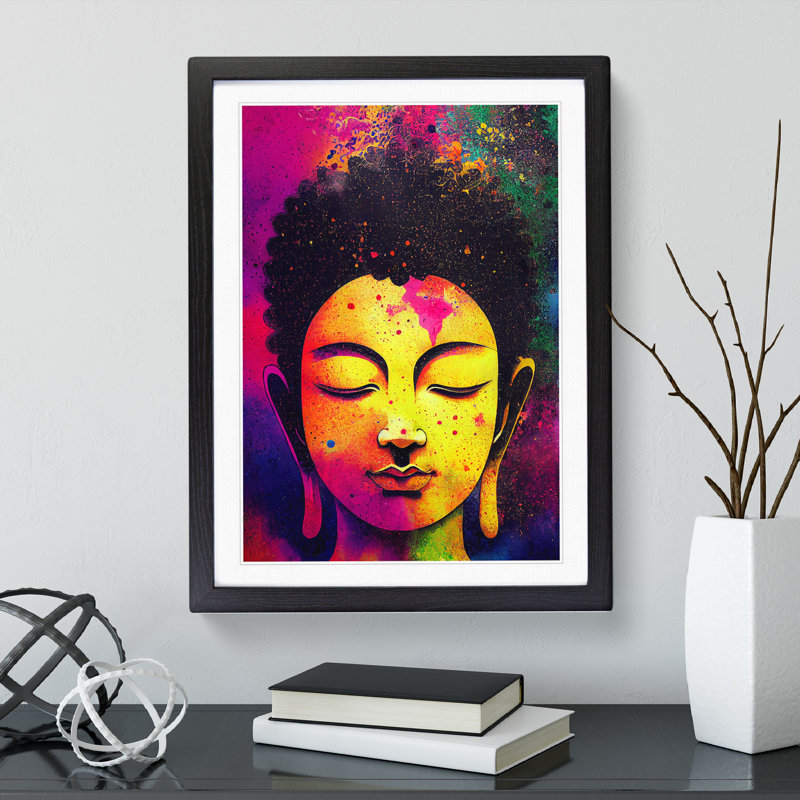 Buddha Splashed No.1 - Print, 66cm H x 48cm W x 2cm D, Black Framed, White