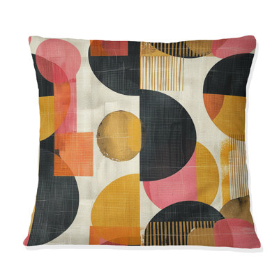 Coussin noir et jaune Midcentury Geometric Shapes I - Midcentury Colours