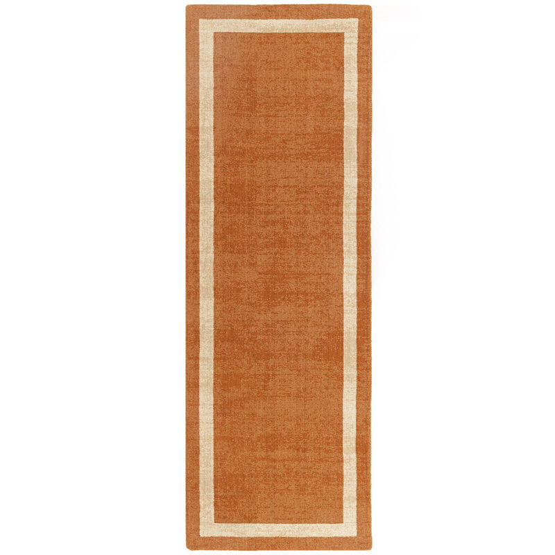 Anwitha Bordered Handmade Orange Area Rug, Runner 68 x 240cm