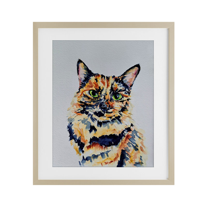 Tortue écaille, portrait de chat, reproduction sous verre, conception de Tatiana Roberts, H 16 po x l 13 po