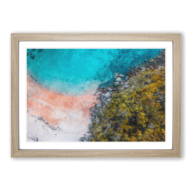 A Beach in Sydney Australia 1 Piece Single Picture Frame Painting on MDF, 62cm H x 87cm W x 2cm D, Oak